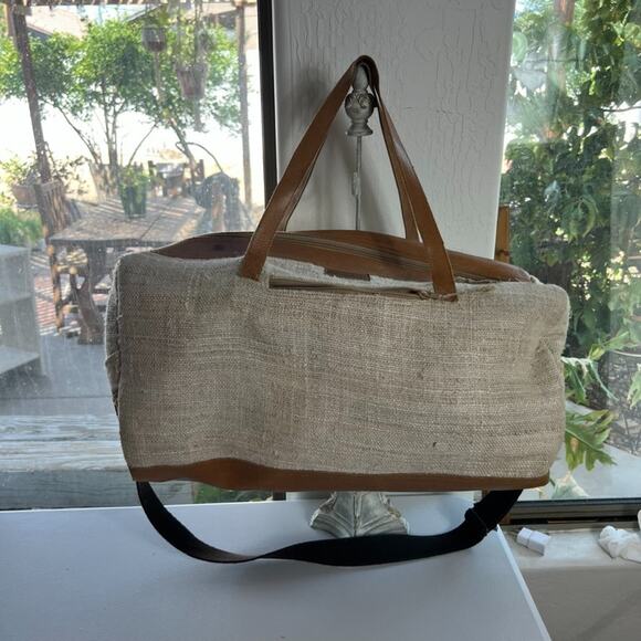 Rhitu Saugat Duffle Bag Medium Size Handmade In Nepal Brown Tweed Canvas Tote - Picture 1 of 13